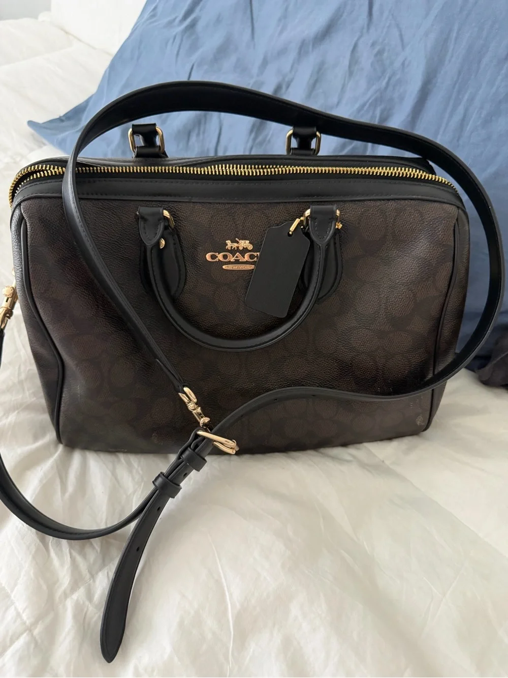 Coach Dark Brown Signature Dome Satchel with Gold Hardware